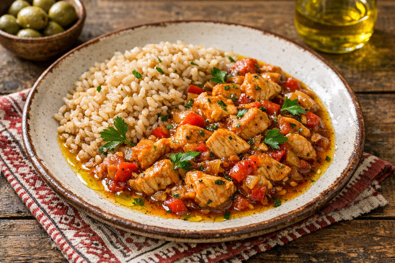 Peruvian Chicken Ragout Ragout de Peru com Arroz Integral e Azeite | Nutrista